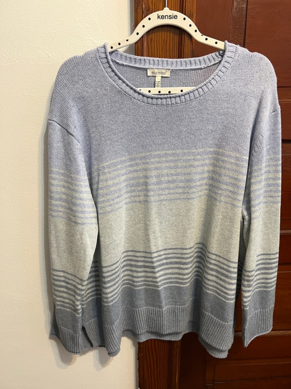 Ella Moss Light Blue Striped Scoop Neck Sweater